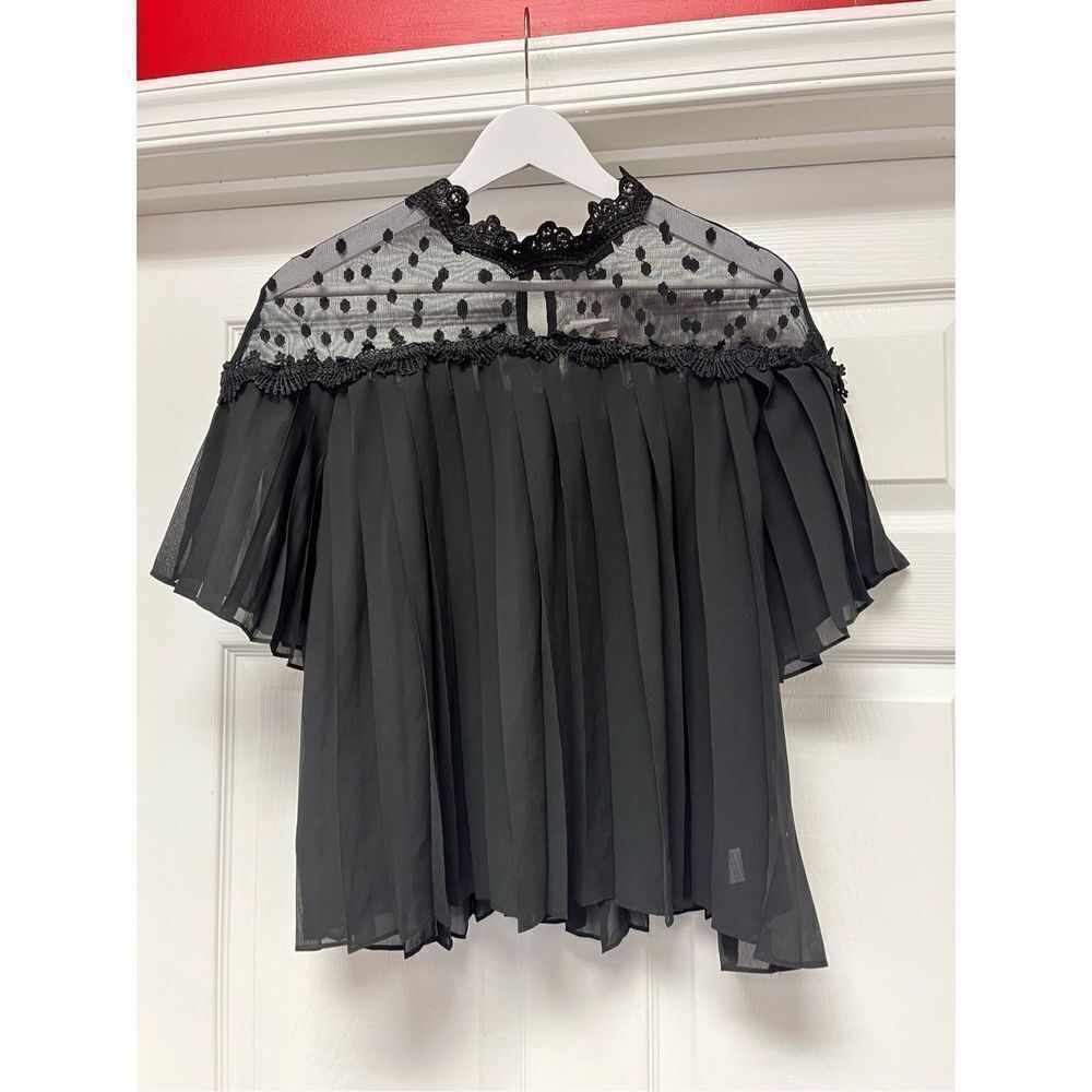 Love J Black Pleated Lace Sheer Whimsigoth High Neck Blouse sz M NWT